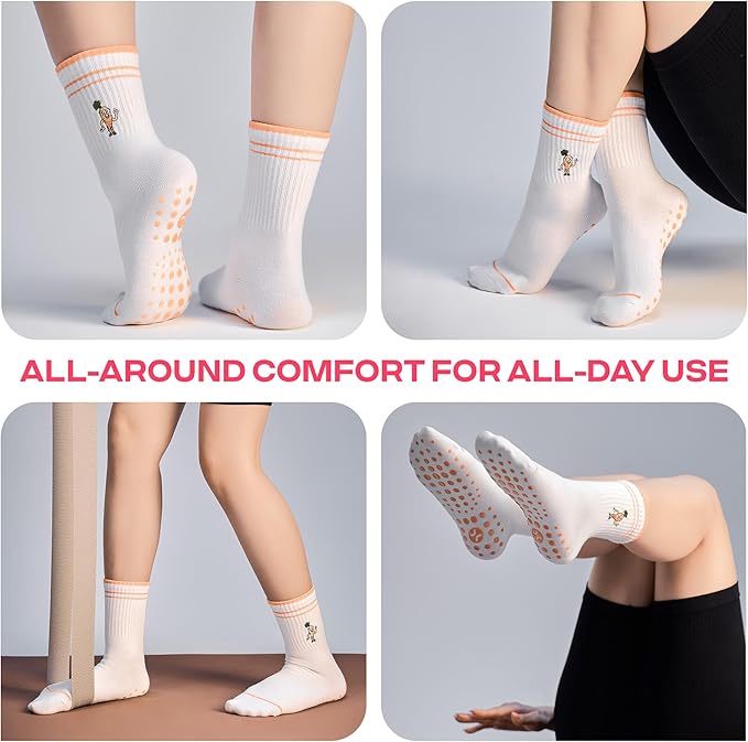 CoolMate Pilates Socks with Grips for Women, Yoga Socks, Crew Non Slip Women for Barre, Pilates Gifts for Women
