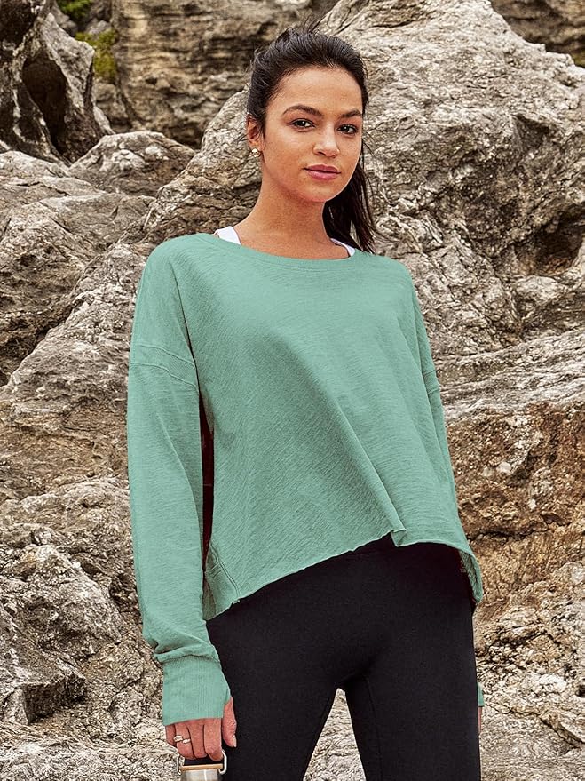 Panadila Womens Open Back Workout Top Long Sleeve Athletic Shirts Casual Crop Running Tee Y2k Yoga
