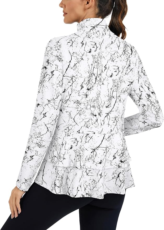 LURANEE Women's Golf Athletic Jackets with Pleated Tennis Skirt Hem Lightweight Full Zip Long Sleeve Shirts with Pockets
