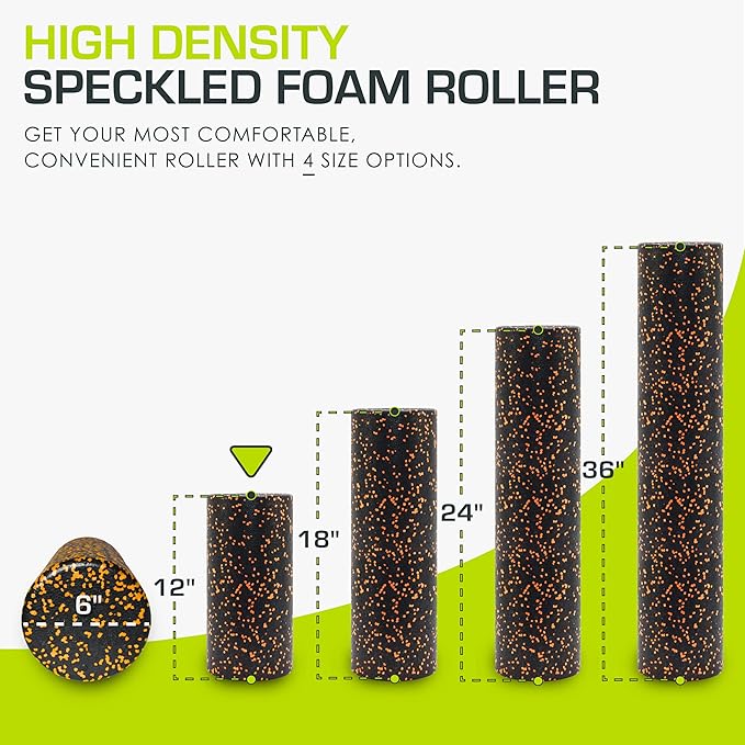 ProsourceFit High Density Foam Rollers 12 - inches long,Firm Full Body Athletic Massage Tool for Back Stretching, Yoga, Pilates, Post Workout Muscle Recuperation, Black/Orange