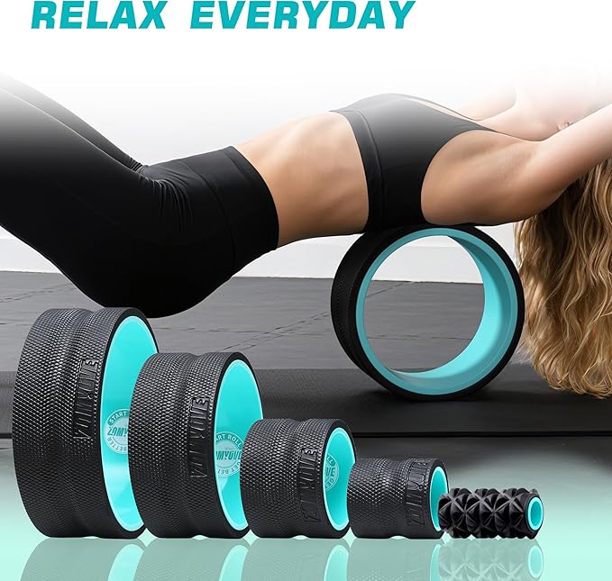 5 Pack Back Roller- Yoga Wheel for Back Pain Reliefn & Stretching, Back Wheel for Deep Tissue Massage, Foam Roller for Physical Therapy & Exercise