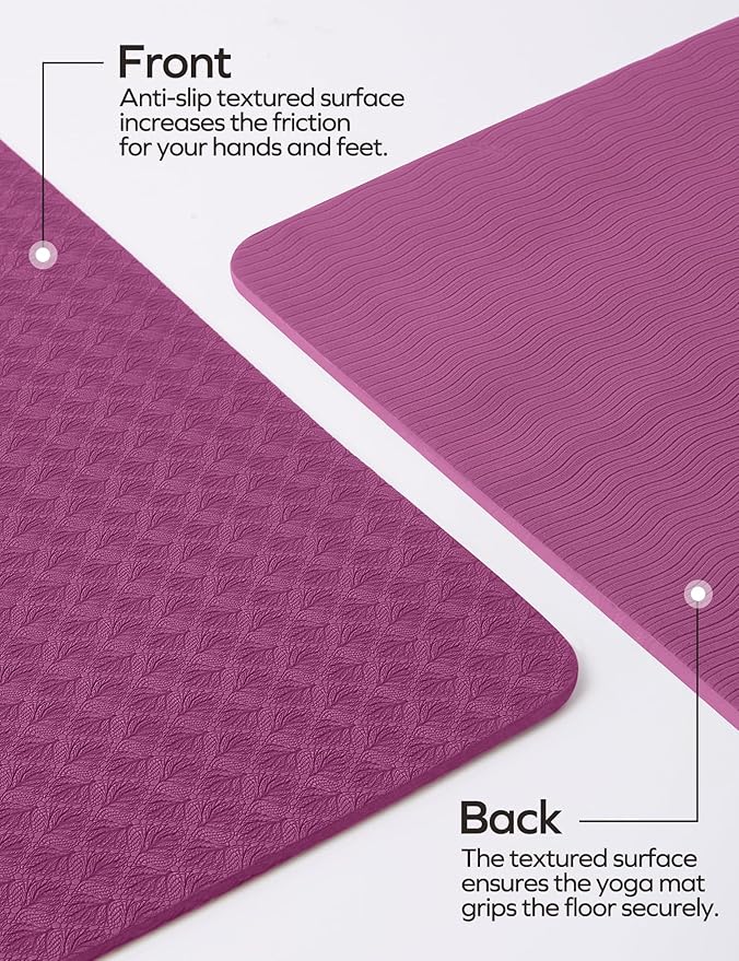 Ewedoos Eco Friendly Yoga Mat with Alignment Marks TPE Yoga Mat Non Slip Hot Yoga Mat Thick 1/4'' Anti-Tear Surfaces Exercise Mats for Home Workout Fitness Pilates