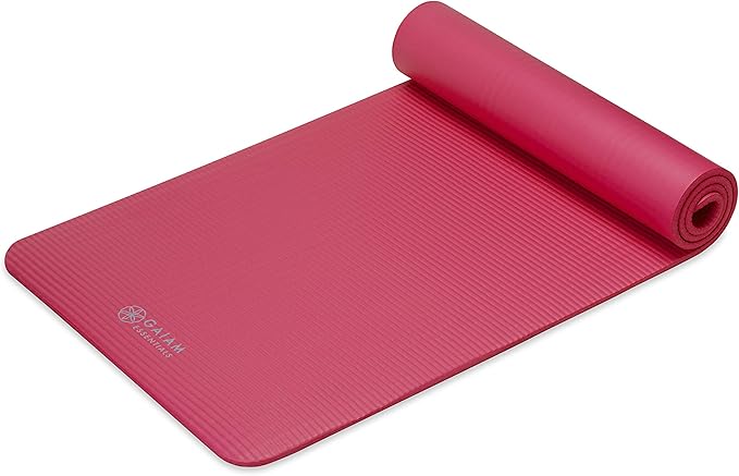 Gaiam Yoga Mat, Pilates & Exercise Mat, Thick 2/5" (10mm) Workout Mat with Easy-Cinch Carrying Strap for Home & Gym Workouts