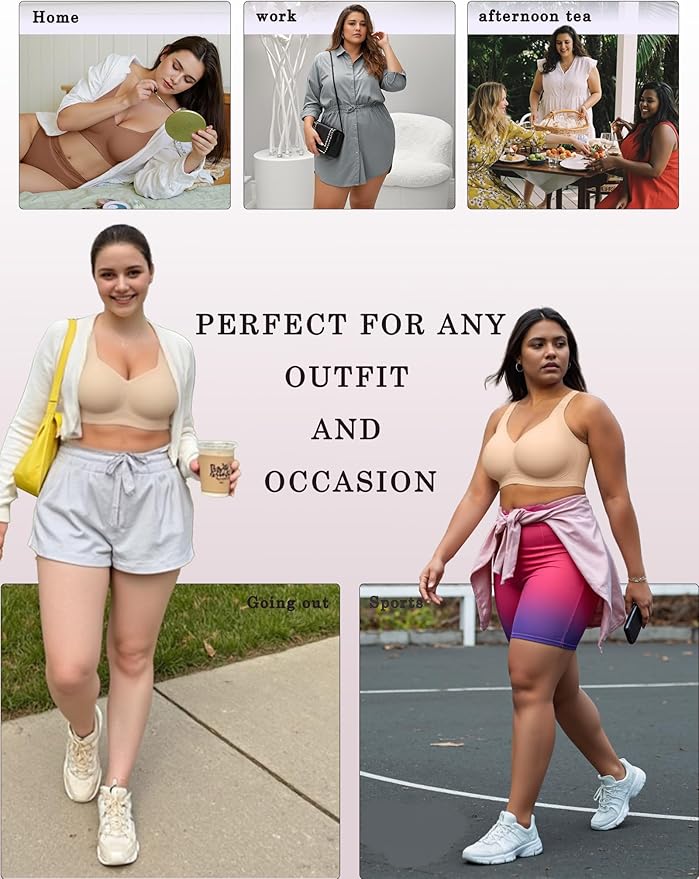 OEAK Womens Wireless Jelly Bra Plus Size Supportive Seamless Bras Full Coverage Push Up Comfortable No Underwire Tshirt Bras