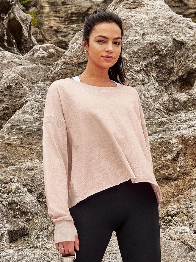 Panadila Womens Open Back Workout Top Long Sleeve Athletic Shirts Casual Crop Running Tee Y2k Yoga