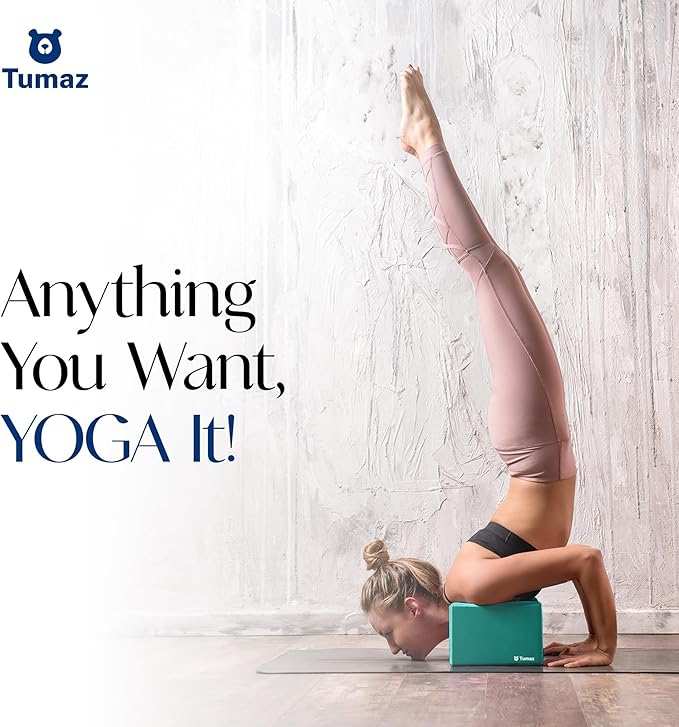 Tumaz Non-Slip Yoga Blocks 2-Pack - High Density/Lightweight EVA Foam & Natural Cork for Stability, Premium Set with E-Book Included