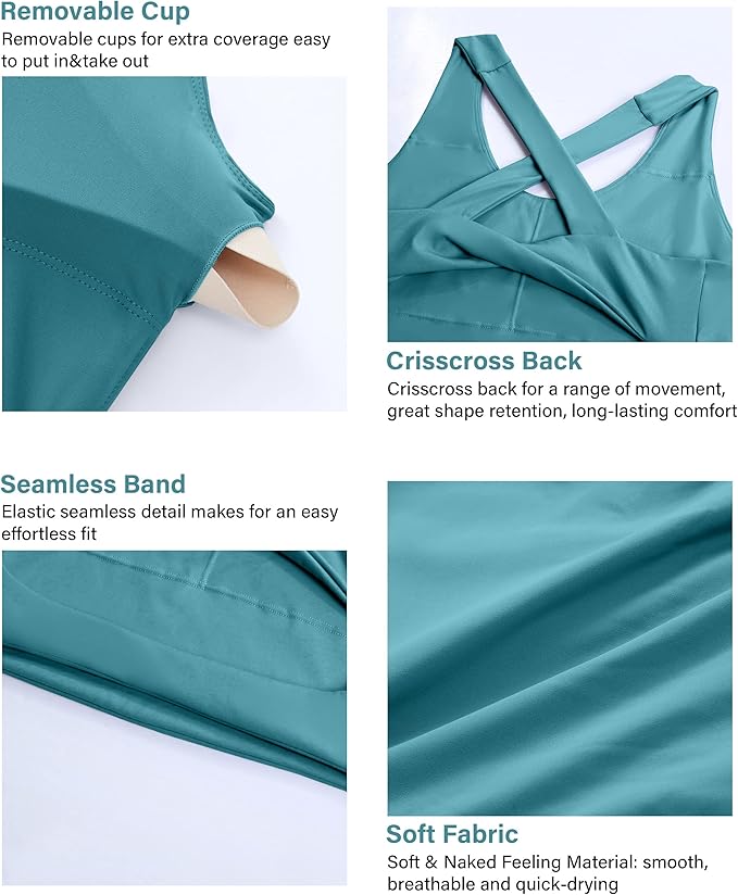 Sports Bras for Women Criss-Cross Back Padded Workout Tank Tops Medium Support Crop Tops for Women