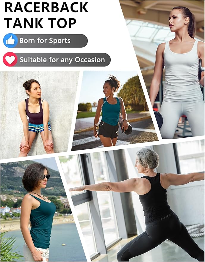 Dalavch 5 Pack Women's Workout Racerback Tank Tops Crop Spandex Yoga Athletic Running Gym Sports Tops for Women