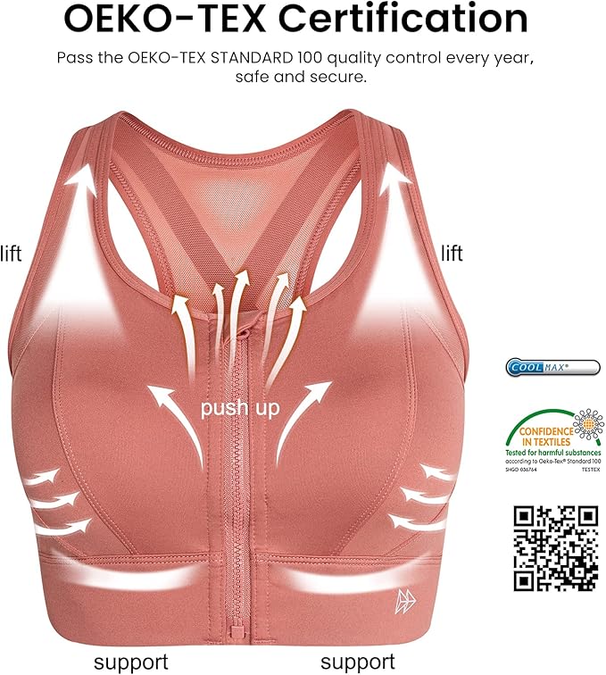 Yvette High Impact Zip Front Sports Bra Mesh Racerback Workout High Support Sports Bras for Women Large Breasts