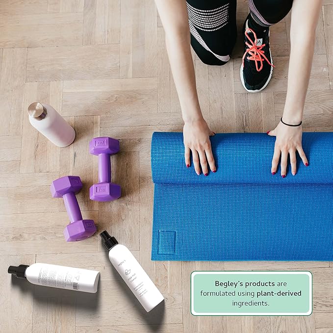 Begley's Yoga Mat Cleaner and Deodorizer Spray 8oz, with Fragrant Essential Oils, Pure Eucalyptus & Lavender - 2 Pack