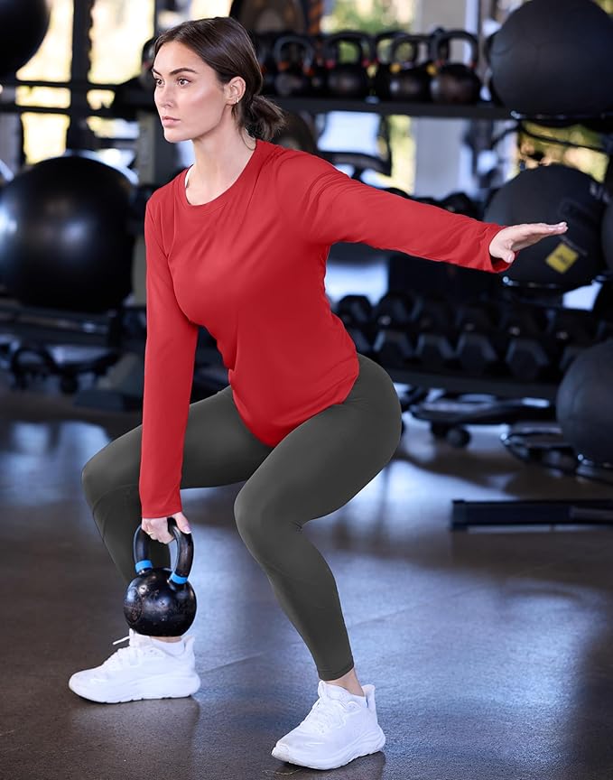 SANTINY Lightweight Long Sleeve Workout Tops for Women Breathable Gym Yoga Athletic Running Hiking Top UPF 50+ Sun Shirts