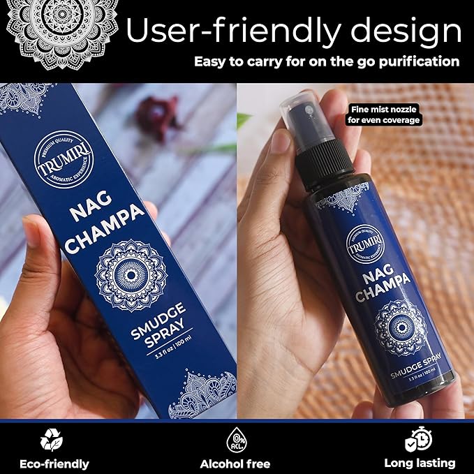 Nag Champa Aura Spray Made With Natural Nag Champa Oil - Essential Oil Air Freshener And Natural Room Spray - Safe On Body And Linen For Spiritual Smudge Rituals