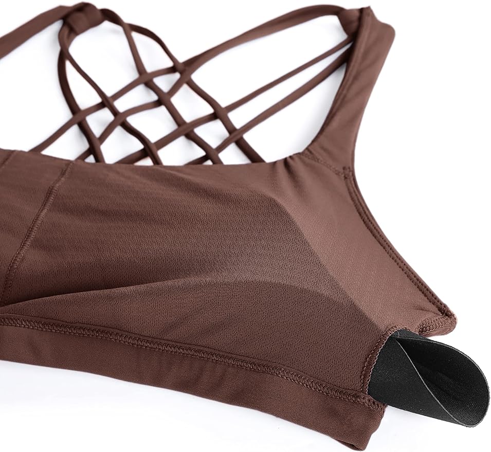 CRZ YOGA Naked Feeling Strappy Sports Bras for Women - Criss Cross Back Wireless Padded Cami Yoga Workout Top