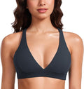 CRZ YOGA Butterluxe Deep V-Neck Sports Bras for Women - Spaghetti Strap Criss Cross Padded Top Low Coverage Wireless Yoga