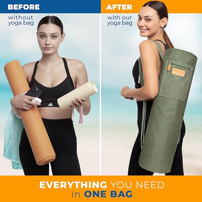 UDANA Yoga Mat Bag – Heavy Duty Canvas Carrier with 3 Pockets & Full Zip – Available in 3 Sizes (16L, 18L, 34L) - Multiple Colors