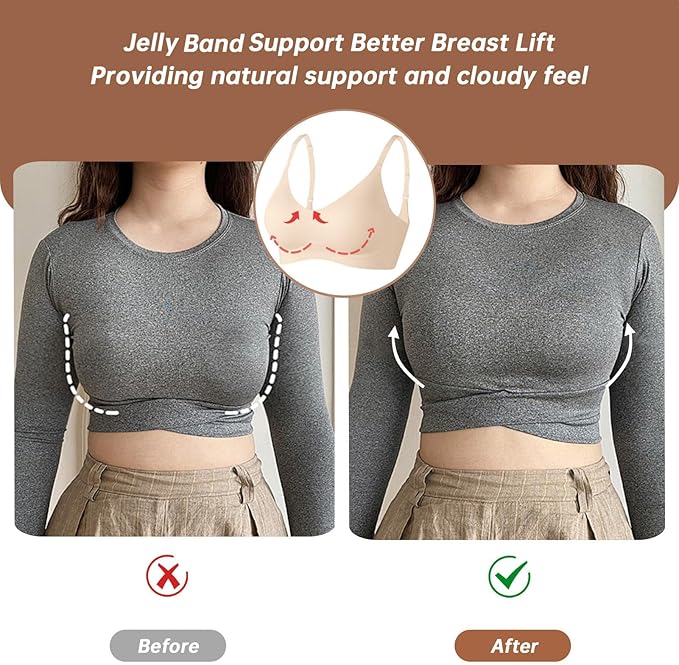 OEAK Womens Wireless Jelly Bras Comfortable Push Up Bra No Underwire Gel Bra Full Support Lift Everyday Seamless Tshirt Bras