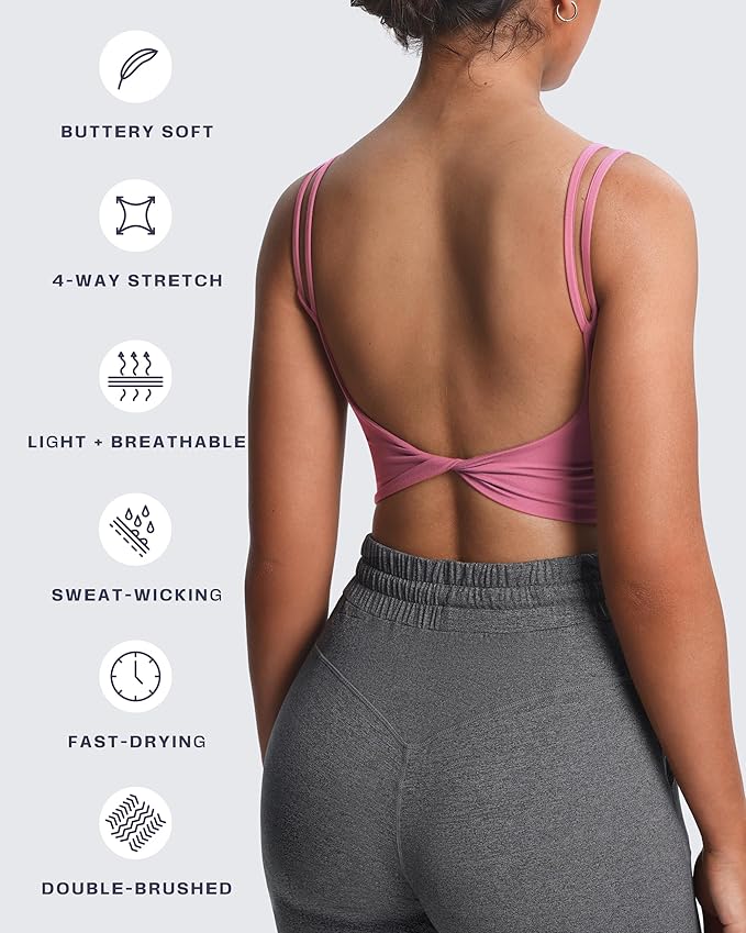 Aoxjox Women's Workout Sports Bras Fitness Yoga Crop Tank Metamorph Twist Back Cami