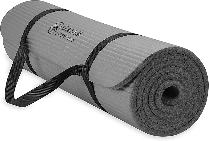 Gaiam Yoga Mat, Pilates & Exercise Mat, Thick 2/5" (10mm) Workout Mat with Easy-Cinch Carrying Strap for Home & Gym Workouts