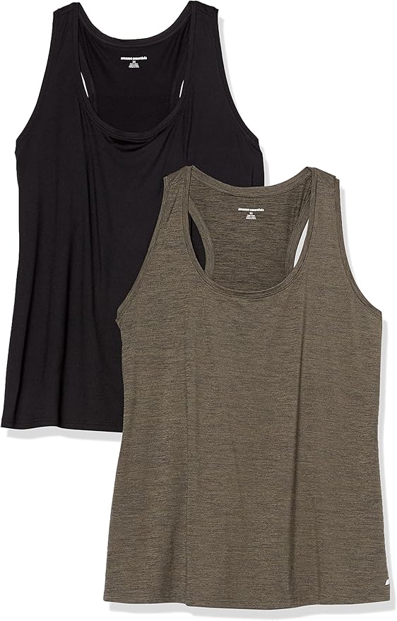 Amazon Essentials Women's Active Quick Dry Tech Stretch Racerback Scoop Neck Tank Top, Multipacks