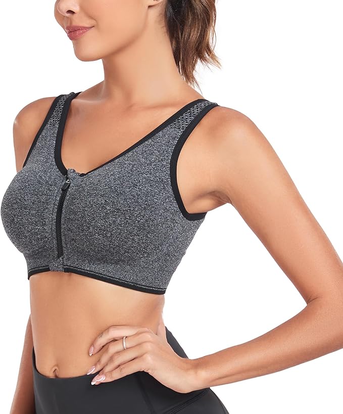 Women's Zip Front Sports Bra Wireless Post-Surgery Bra Active Yoga Sports Bras
