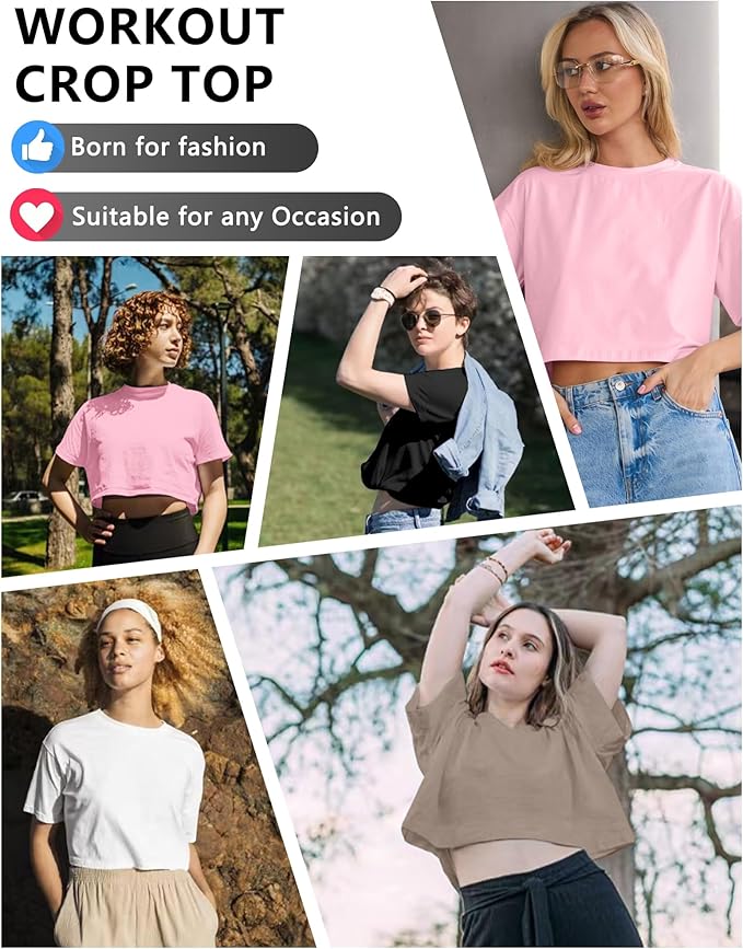 Dalavch 6 Pack Women's Crop Top Short Sleeve Athletic Workout Yoga Running Gym Casual Tees T-Shirts Loose Fit