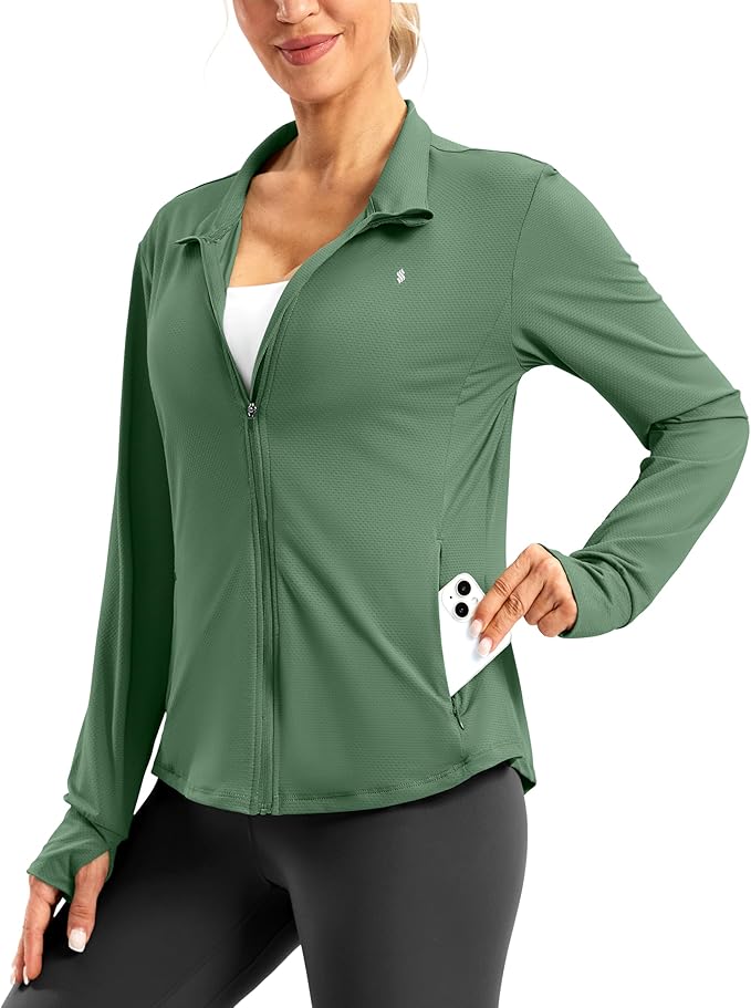 Soothfeel Women's UPF 50+ Lightweight Athletic Jackets Sun Protection Zip Up Long Sleeve Shirts Hiking Workout Outdoor Pocket