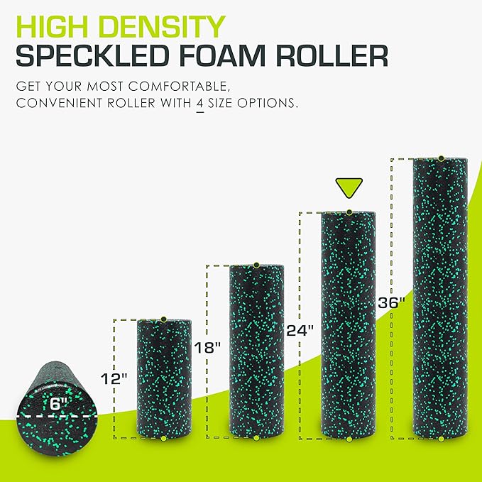 ProsourceFit High Density Foam Rollers 24 - inches long, Firm Full Body Athletic Massage Tool for Back Stretching, Yoga, Pilates, Post Workout Muscle Recuperation, Black/Green