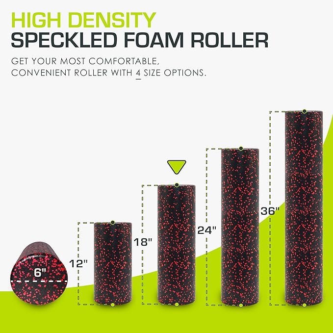 ProsourceFit High Density Foam Rollers 18 - inches long, Firm Full Body Athletic Massage Tool for Back Stretching, Yoga, Pilates, Post Workout Muscle Recuperation, Black/Red