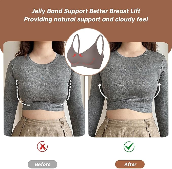 OEAK Womens Wireless Jelly Bras Comfortable Push Up Bra No Underwire Gel Bra Full Support Lift Everyday Seamless Tshirt Bras