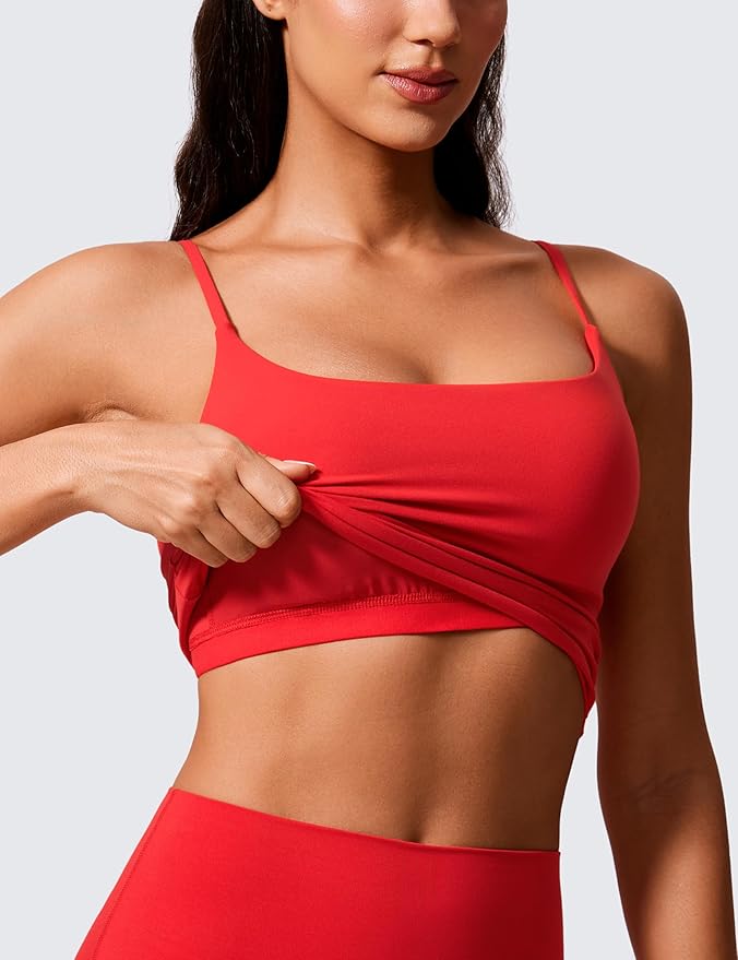 CRZ YOGA Butterlift Adjustable U Back Crop Tank Tops for Women - Padded Camisole Scoop Neck Workout Longline Sports Bras