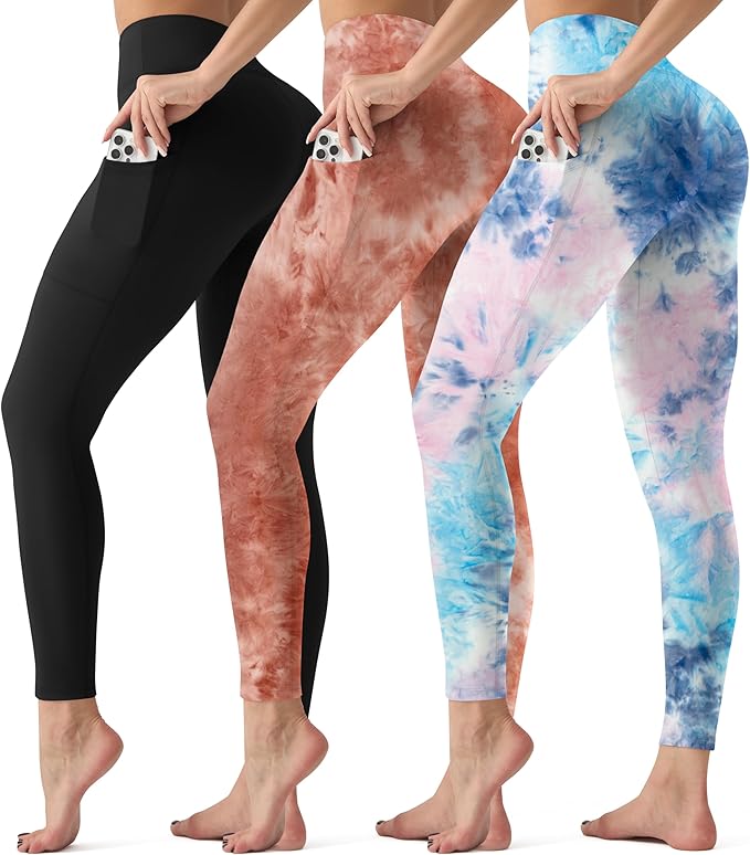 3 Pack Leggings with Pockets for Women,Butt Lift High Waisted Tummy Control Workout Yoga Pants Reg & Plus Size