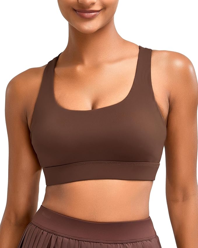 RUNNING GIRL High Impact Sports Bras for Women - Scoop Neck Strappy Sports Bra High Support Moulded Cup Workout Bra