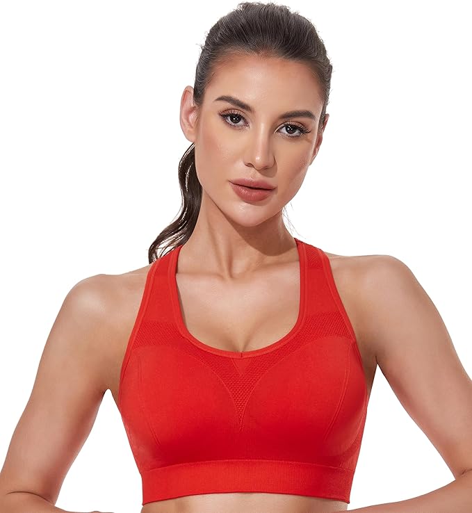 Women's Seamless Racerback Sports Bra High Impact Support Yoga Gym Workout Fitness