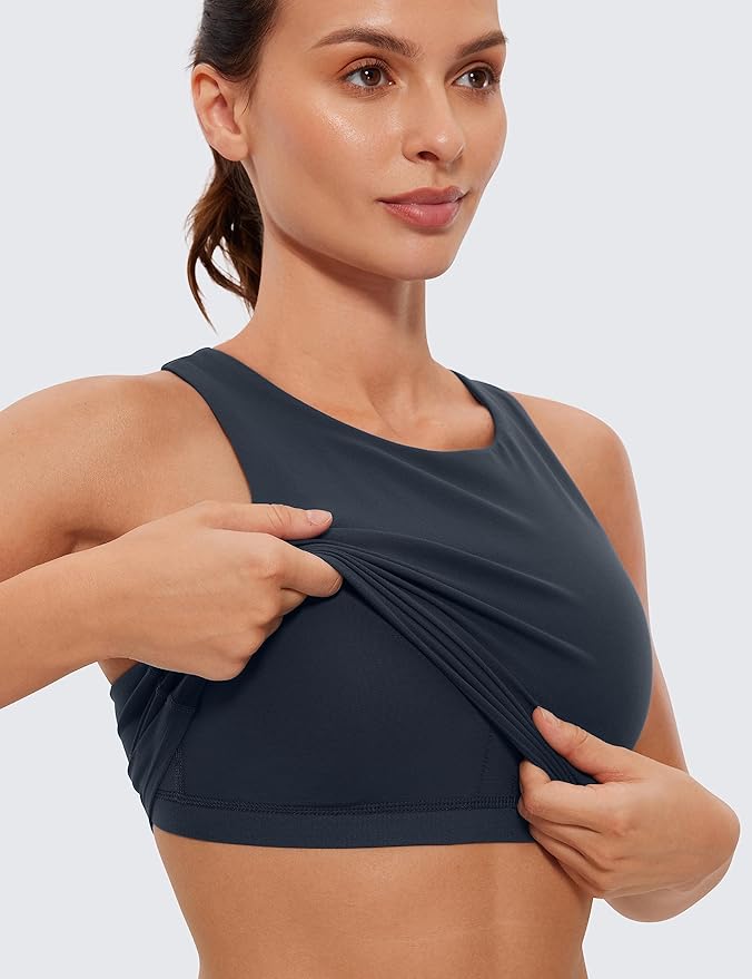 CRZ YOGA Butterluxe High Neck Crop Tank Tops for Women - Racerback Padded Longline Sports Bras Workout