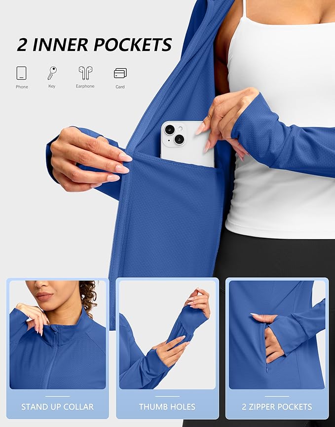 G Gradual Women's Lightweight Athletic Jacket Sun Protection UPF 50+ Zip Up 4 Pockets Long Sleeve Shirts Workout Running