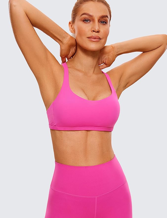 CRZ YOGA Womens Naked Feeling Criss Cross Sports Bra - Strappy Back Padded Medium Support Wireless Gym Cami Workout Yoga