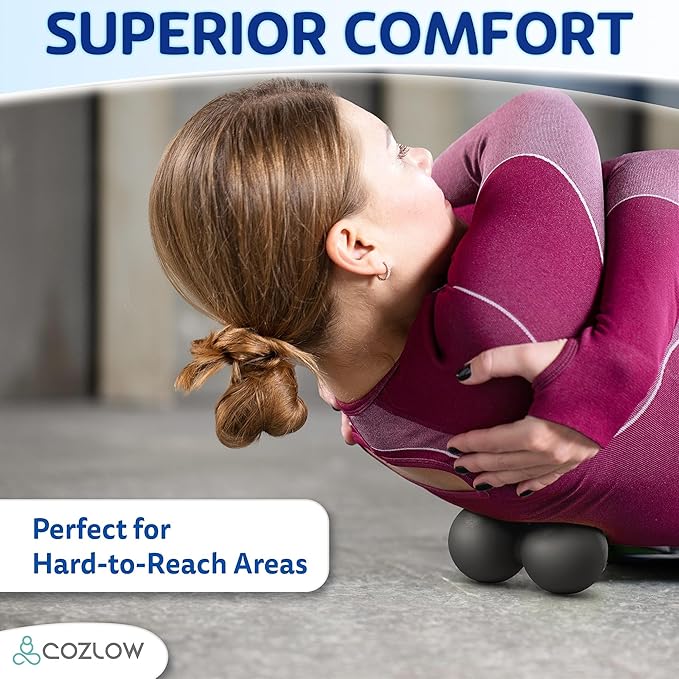 COZLOW Double Lacrosse Silicone Massage Ball - Black - Peanut Trigger Point Roller for Mobility, Deep Tissue Therapy, Myofascial Release - Acupressure Tool for Muscle Pain Relief
