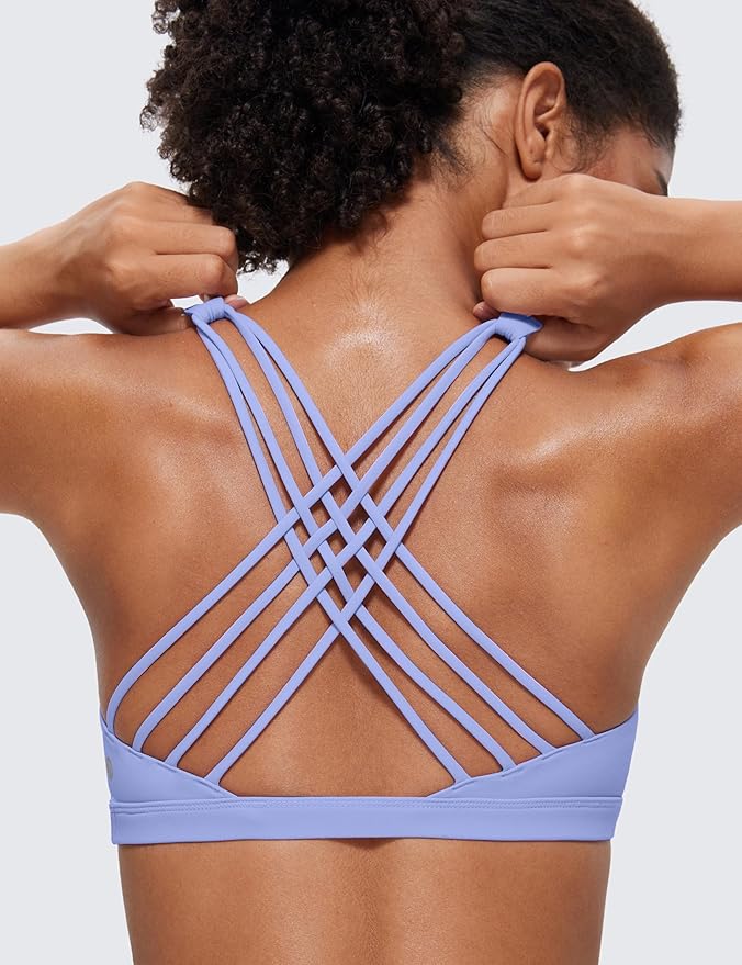 CRZ YOGA Naked Feeling Strappy Sports Bras for Women - Criss Cross Back Wireless Padded Cami Yoga Workout Top