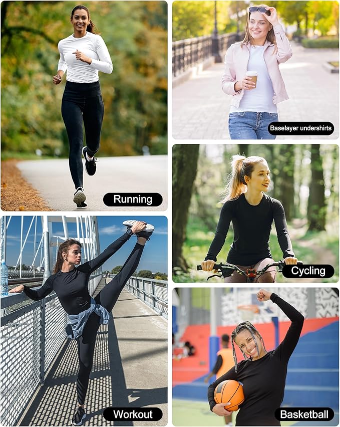 NebuKinex 5 Pack Women's Compression Shirt Long Sleeve Workout Tops Athletic Baselayer Quick Dry Gym Yoga Running T-Shirt