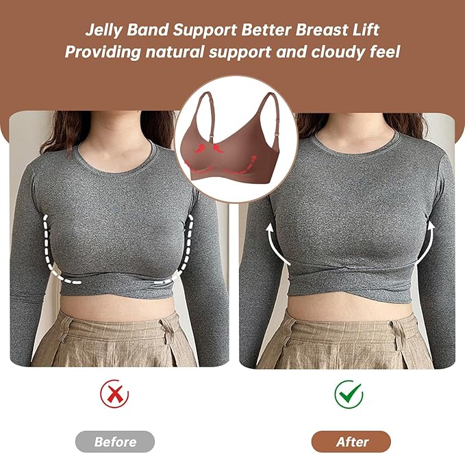 OEAK Womens Wireless Jelly Bras Comfortable Push Up Bra No Underwire Gel Bra Full Support Lift Everyday Seamless Tshirt Bras