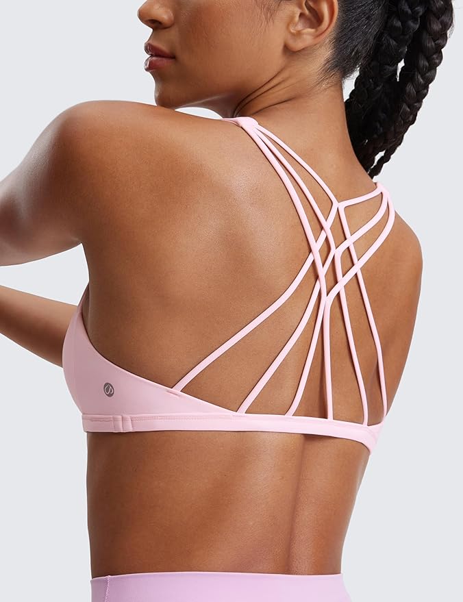 CRZ YOGA Womens Naked Feeling Criss Cross Sports Bra - Strappy Back Padded Medium Support Wireless Gym Cami Workout Yoga