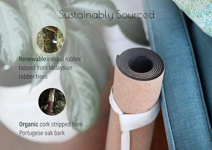 3mm Thick, 72" x 24" Natural Rubber Cork Yoga Mat, Hot Yoga Mat, Non Toxic, TPE-Free, Sustainable, Eco-Friendly, Non-Slip, Odor Resistant