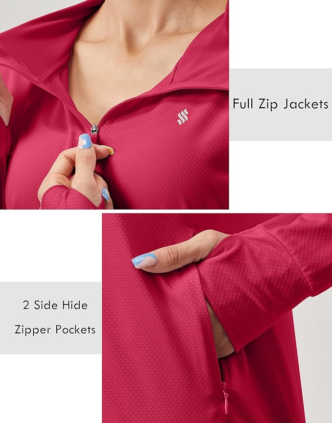 Soothfeel Women's UPF 50+ Sun Protection Hoodie Jacket Lightweight Long Sleeve Sun Shirt for Women with Pocket Hiking Outdoor