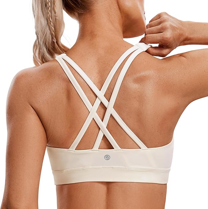 CRZ YOGA Naked Feeling Strappy Padded Sports Bras for Women - Fitness Workout Top Criss Cross Back Yoga Cami