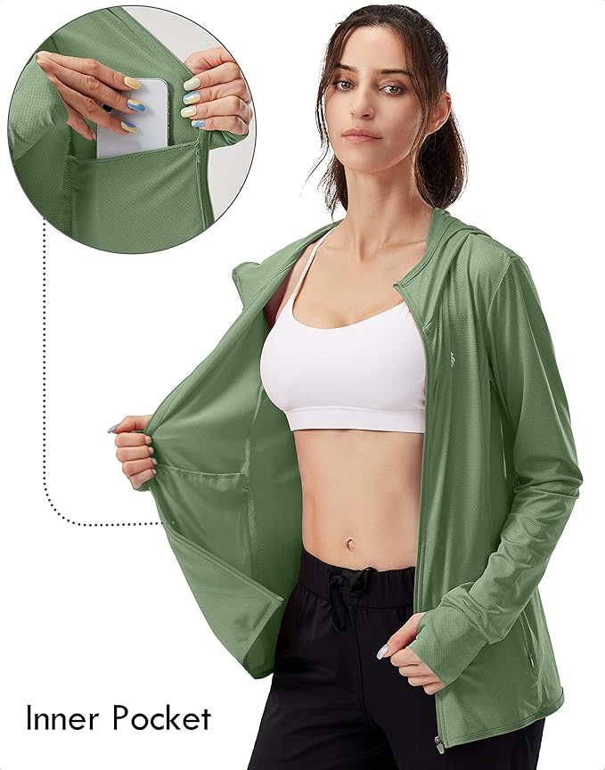 Soothfeel Women's UPF 50+ Sun Protection Hoodie Jacket Lightweight Long Sleeve Sun Shirt for Women with Pocket Hiking Outdoor