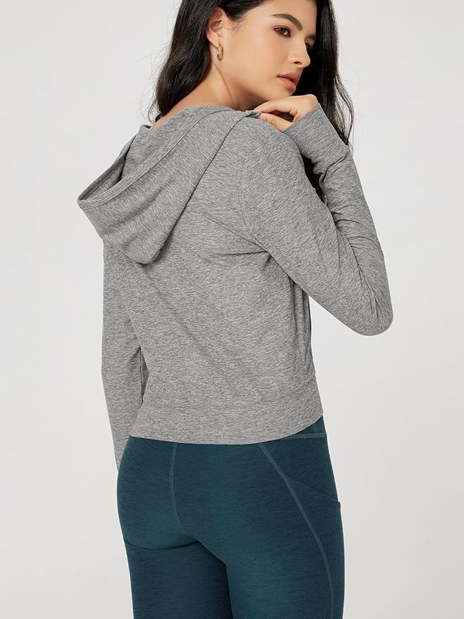 ODODOS Women's Full-Zip Cropped Hoodie - odSTRATUM Tech Ultra Soft UPF 50+ Hooded Jacket with Pockets