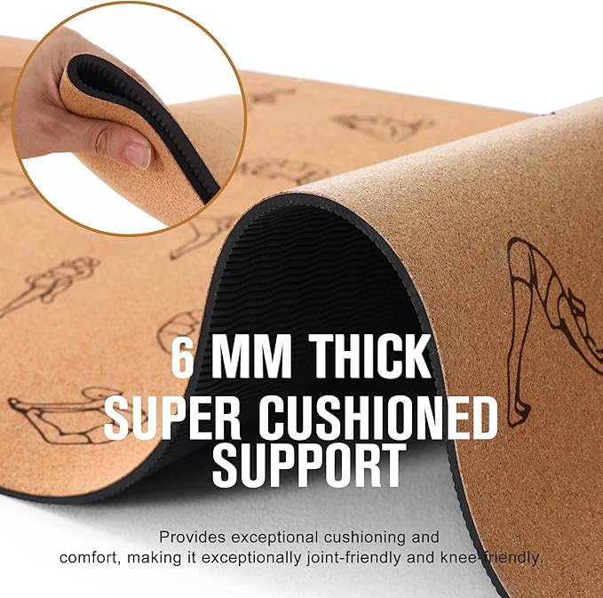 Premium Cork Yoga Mat 1/4 & 2/5 Inch Thick 72 x 26 in, Thick Cork and TPE Non Slip Yoga Mats for Women Men, Sweat Proof Eco-friendly, Great for Hot Yoga & Workouts
