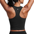 CRZ YOGA Seamless Ribbed High Neck Crop Tank Tops for Women - Longline Racerback Padded Sports Bras