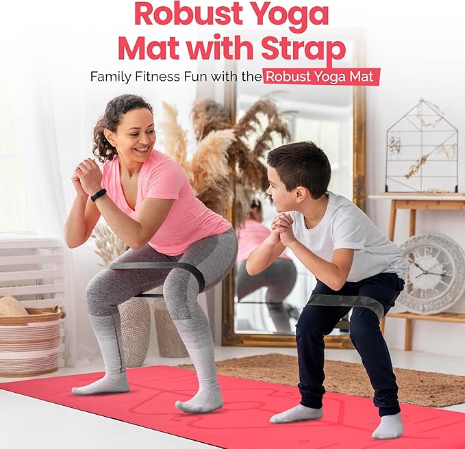 Robust Extra Thick Yoga Mat 1/4 & 1/3 & 2/5 Inch - Non Slip Exercise Mat with Alignment Lines, Carrying Strap, TPE Eco-Friendly Material for Knee Support, Sweat-Proof 72" x 24" for Women & Men