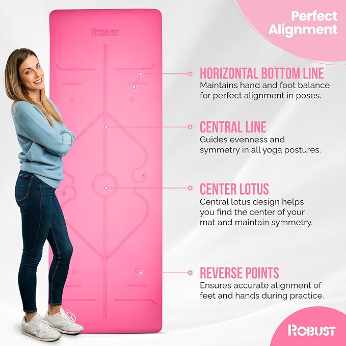 Robust Extra Thick Yoga Mat 1/4 & 1/3 & 2/5 Inch - Non Slip Exercise Mat with Alignment Lines, Carrying Strap, TPE Eco-Friendly Material for Knee Support, Sweat-Proof 72" x 24" for Women & Men
